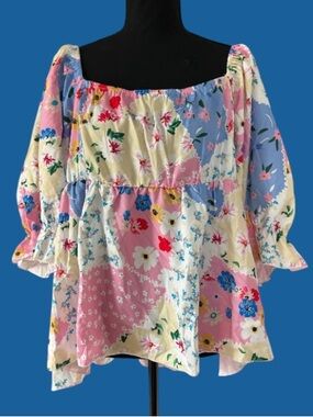 🌺 SHEIN CURVE GORGEOUS PATCHWORK FLORAL PEPLUM BLOUSE!